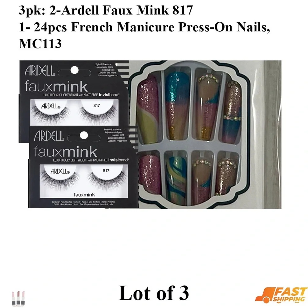 Ardell Faux Mink 817 Lashes and French Manicure Nails Set